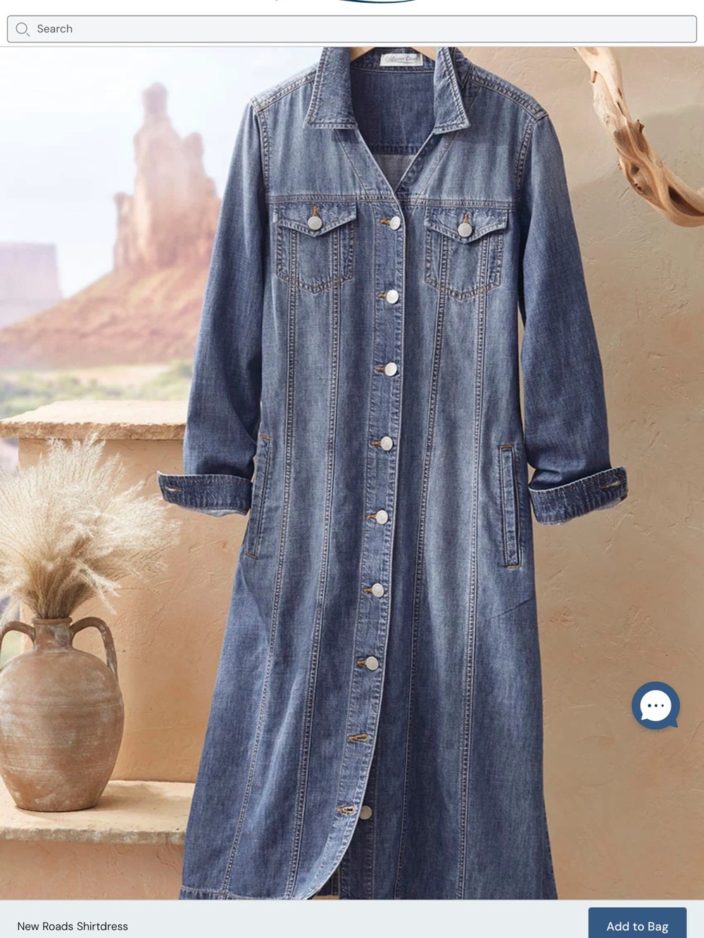 Spirit by Coldwater Creek New Roads Long Denim Shirtdress XL
